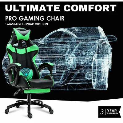 $139.80 • Buy Gaming Chair Office Computer Seating Racing PU Executive Massage Racer Recliner
