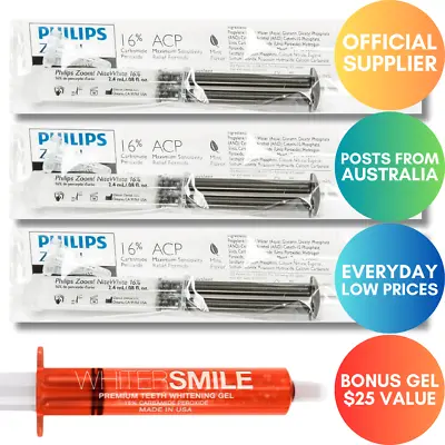 $59.95 • Buy 3 X Philips ZOOM Nite White 16% CP Teeth Whitening Gel + FREE Bonus Gel 18% CP