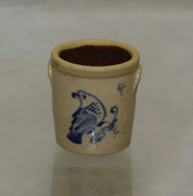 94 Jane Graber IGMA Miniature Dollhouse Pottery Stoneware Crock Cobalt Blue Bird • $75