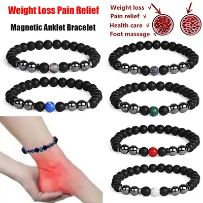 Magnetic Natural Stone Hematite Healing Anklet Bracelet Weight Loss Pain Relief • £2.99