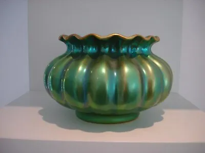 Zsolnay Eosin Art Nouveau Segmented Green Vase 17 Cm Wide • £120