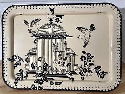 Vintage LaVada Metal Lap Bed TV Tray With Folding Legs MCM Birds Birdcage HTF • $46.95