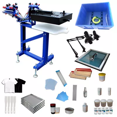 4 Color 1 Station Screen Printing Kit Floor Type Printer & Exposure Flash Dryer • $1264.30