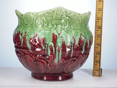 Vintage Weller Art Pottery Jardiniere Majolica Green Red Drip Glaze Planter • $169