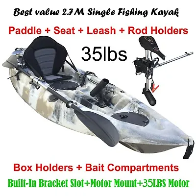 $820 • Buy 2.7M Fishing Kayak 5 Rod Holders Seat Paddle 35lbs Motor Bracket Beige Camo