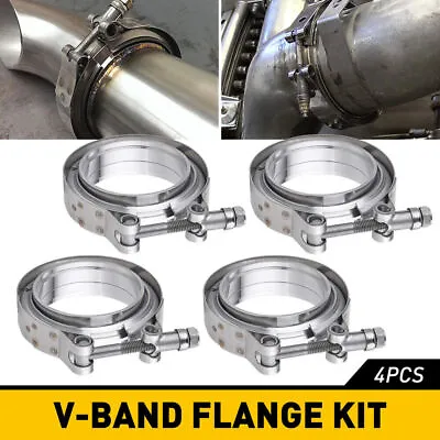 $46.99 • Buy 2.5  Inch V-Band Flange&Clamp Kit Male/Female With Ridge Exhaust Stainless 4 Pcs