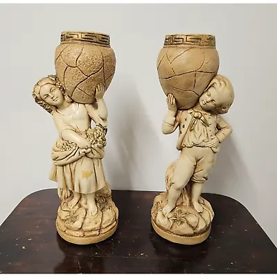 Vintage Set Of Marwal IND.INC Boy & Girl With Baskets - Chalkware Figurines • $55