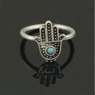 Evil Eye Retro Silver Hand Of Fatima Finger Lucky Ring Hamsa Ethnic Jewelry • £2.88