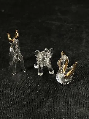 Vintage Miniature Glass Animals Set Of 3 Mini Elephant Deer Swan • $10