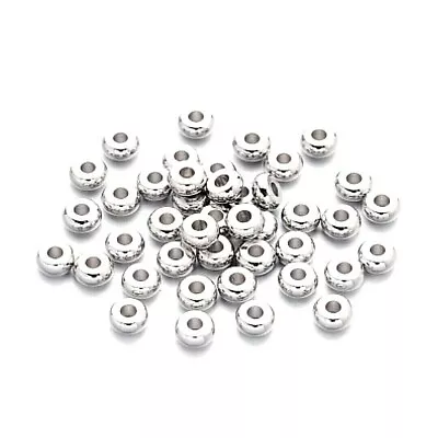 100 Silver Brass 4mm Smooth Heishi Rondelle Silver Spacer Beads Findings  • $7.99