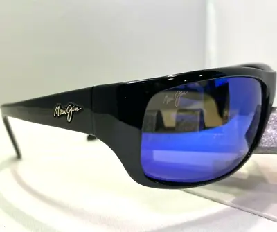 Maui Jim Peahi Mj 202-02 Gloss Black W/ Blue Hawaii Polarized Wrap Sunglasses 7 • $90