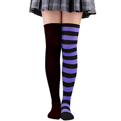 Women High Stockings Elastic Two Color Xmas Halloween Striped Tights Stocks • £5.17