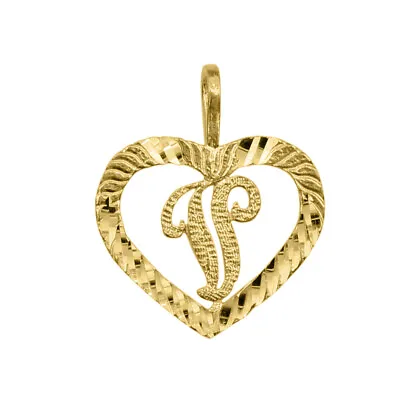 Precious Stars 14k Yellow Gold Heart-shaped Initial Letter 'V' Pendant Necklace • $49