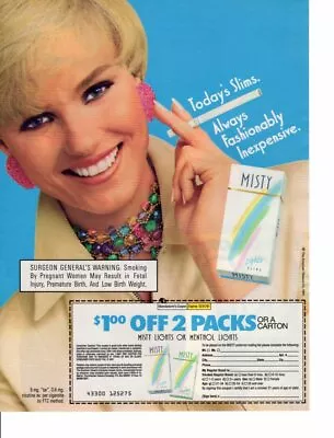 Vintage Print Ad Tobacco Cigarette Advertisement MISTY Lights Slim Off Pack 1991 • $9.95