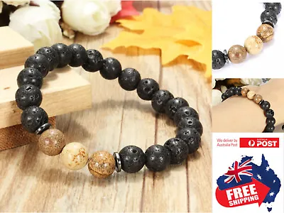 $6.95 • Buy Chakra Bracelet Healing Lava Stone Natural Oil Diffuser Aromatherapy 3 Brown 1pc