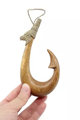 Hawaiian Fish Hook Hand Carved Wood Hanging Decoration - Wall Art Small Size • $24.26