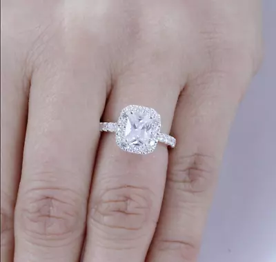 3Ct Cushion Cut Diamond Solitaire Engagement Wedding Ring 14K White Gold Finish • £90