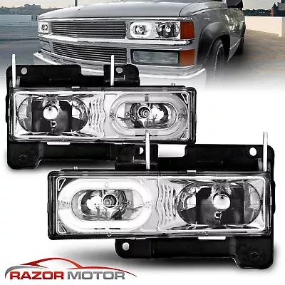 [LED Halo] 88-98 For Chevy GMC C/K Truck Suburban Tahoe Yukon Headlights Pair • $86.27