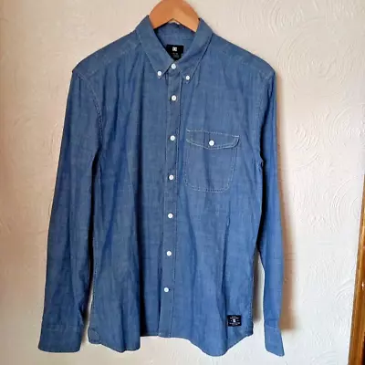 Men's Chambray Blue Denim Shirt DCShoeCoUSA DCCrew Small Pure Cotton • £19.99