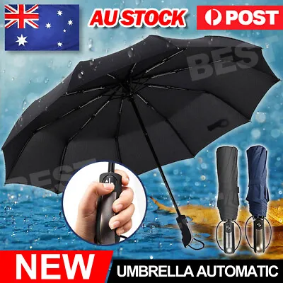 $13.95 • Buy 10Ribs Automatic Folding Umbrella Windproof Auto Open Compact With Fiberglass AU
