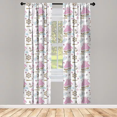 Nautical Curtains 2 Panel Set Marine Adventure Pattern • £23.99