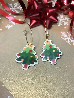 Handmade Earrings- Christmas Tree Charm- Hoop Fastenings • £3.50