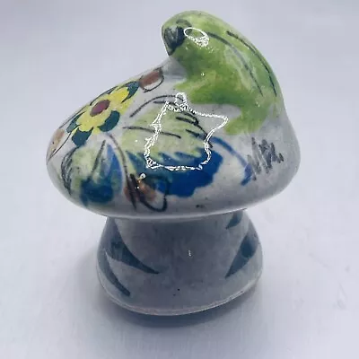 Vintage Miniature Mexican Glazed Hand Painted Ceramic Frog On Floral Mushroom • $13.59