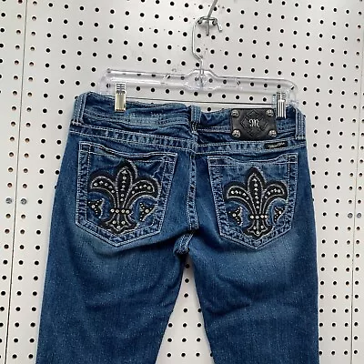Miss Me Denim Boot Cut Jeans Womens Size 29 Fits 30x31 Rhinestone Embroidered • $26.99