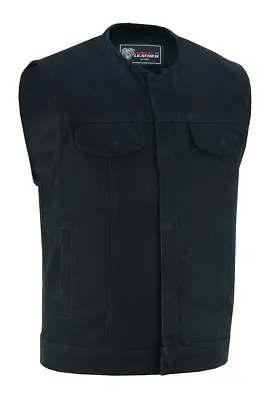 Vance - Men's Black Denim Collarless Club Vest With Conceal Carry Pockets • $48.56
