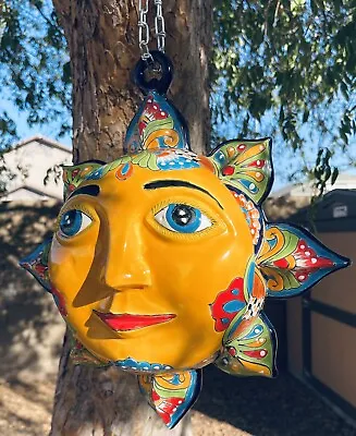 Talavera Sun Globe Mexican Folk Art Pottery Large 17  Hanging 3D 2 Face • $129