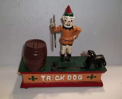 Retro Reproduction Circus Trick Dog Clown Cast Iron Coin Mechanical Bank Works • $25