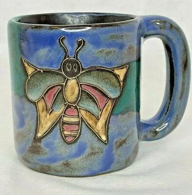 Mara Stoneware Coffee Mug Butterfly & Owl Large Round 16 Oz Mexico Art Pottery • $24.99