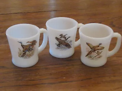 Vintage  Fire-king  Milk Glass  Coffee Cups  Wildlife Game Birds • $15