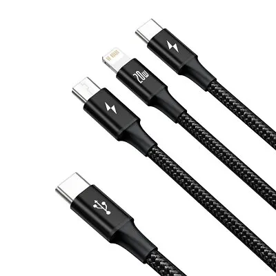 Baseus Rapid Series 3-in-1 Cable USB-C For M+L+T 20W 1.5m Black • $23.68