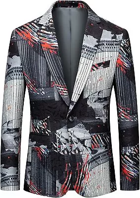 MOGU Mens Blazer With Colourful Irregular Pattern Slim Suit Jacket • $160.69