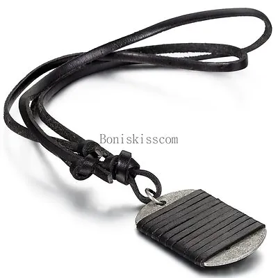 Army Military Dog Tag Men's Black Leather Pendant Necklace W Adjustable Cord • $8.99