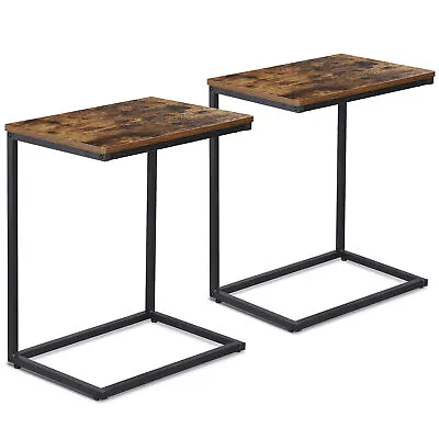 Set Of 2 C-Shaped Side Table Couch Sofa End Table For TV Trays Living Room Brown • $50.99