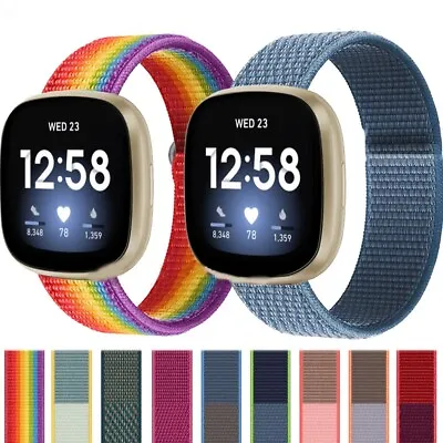 For Fitbit Sense 1/2 Fitbit Versa 3/4 Strap Nylon Loop Woven Sports Watch Band • £4.45