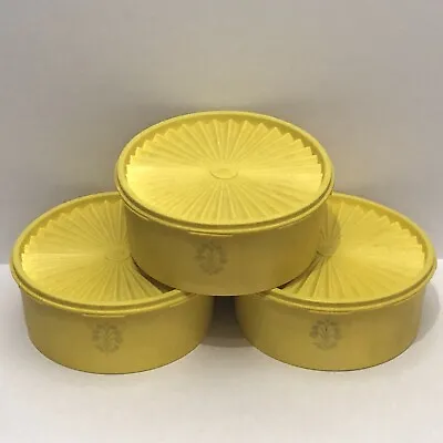 Lot Of 3 Vintage Tupperware Servalier Canisters W/ Lids | Yellow Daffodil | Used • $26.99