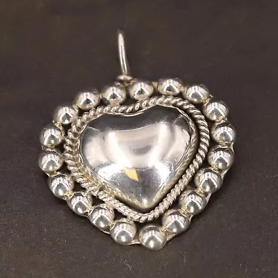 VTG Sterling Silver - MEXICO TAXCO Braided Pebbled Heart Necklace Pendant - 9.5g • $22.50