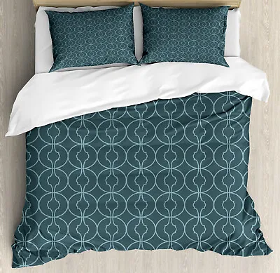 Moroccan Duvet Cover Set With Pillow Shams Orient Circles Corners Print • $89.99