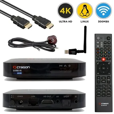 Octagon SX988 4K UHD HDMI LAN Linux E2 IP Receiver With 300 Mbps 2.4GHz WiFi • £125.29