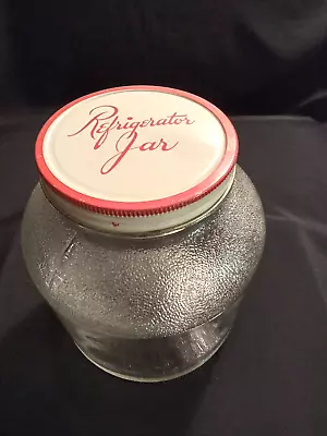 Vintage Textured Duraglas Refrigerator Jar With Red And White Metal Lid • $20