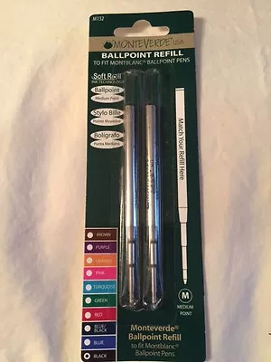 MONTBLANC BY MONTEVERDE BALLPOINT MEDIU Point Refill BLACK 2 Pack NEW M132 88415 • $7.24