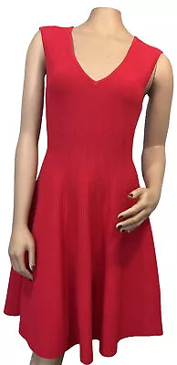 Milly Ribbed Fit And Flare Sleeveless Red Dress Size M V Neck • $122.50