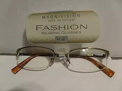 MAGNIVISION +1.00 Fashion Rimless Reading Glasses Brushed Gold  #01 • $24.99