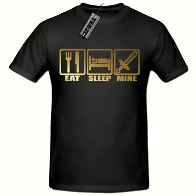 Gold Eat Sleep Mine Childrens T ShirtBoy's Gaming T Shirt  Slogan T Shirt • £6.99