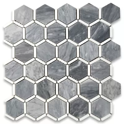 K325XH Bardiglio Gray Marble Hexagon Thassos White Strips Mosaic Tile Honed • $29.99