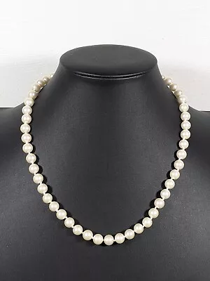 Vintage  Ivory Color Glass Faux Pearl Knotted 8mm Bead Necklace Bridal 19 Inch • $9.09