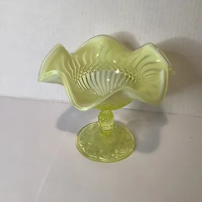 Vintage VASELINE OPALESCENT Glass Compote Footed Candy Bowl • $70